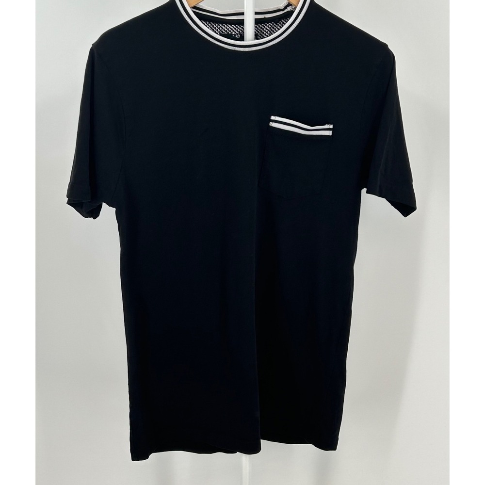 Denim & Flower Ricky Singh Mens Black Contrast Striped Pocket Tee‎ Men's Medium